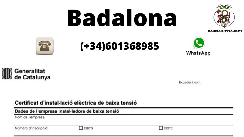 Certificado de instalación eléctrica de baja tensión en Badalona con contacto de Barmalopesa