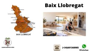 Reformas en el Baix Llobregat: mapa de la comarca y dos profesionales renovando el interior de una vivienda.